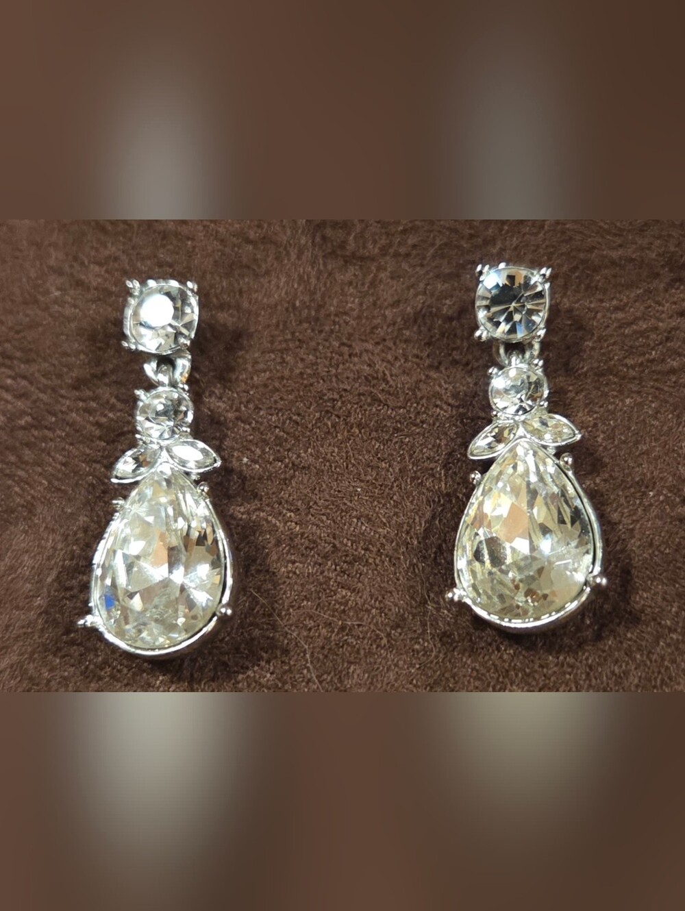 Givenchy Pierced Clear Crystal Teardrop Post Earrings, EUC